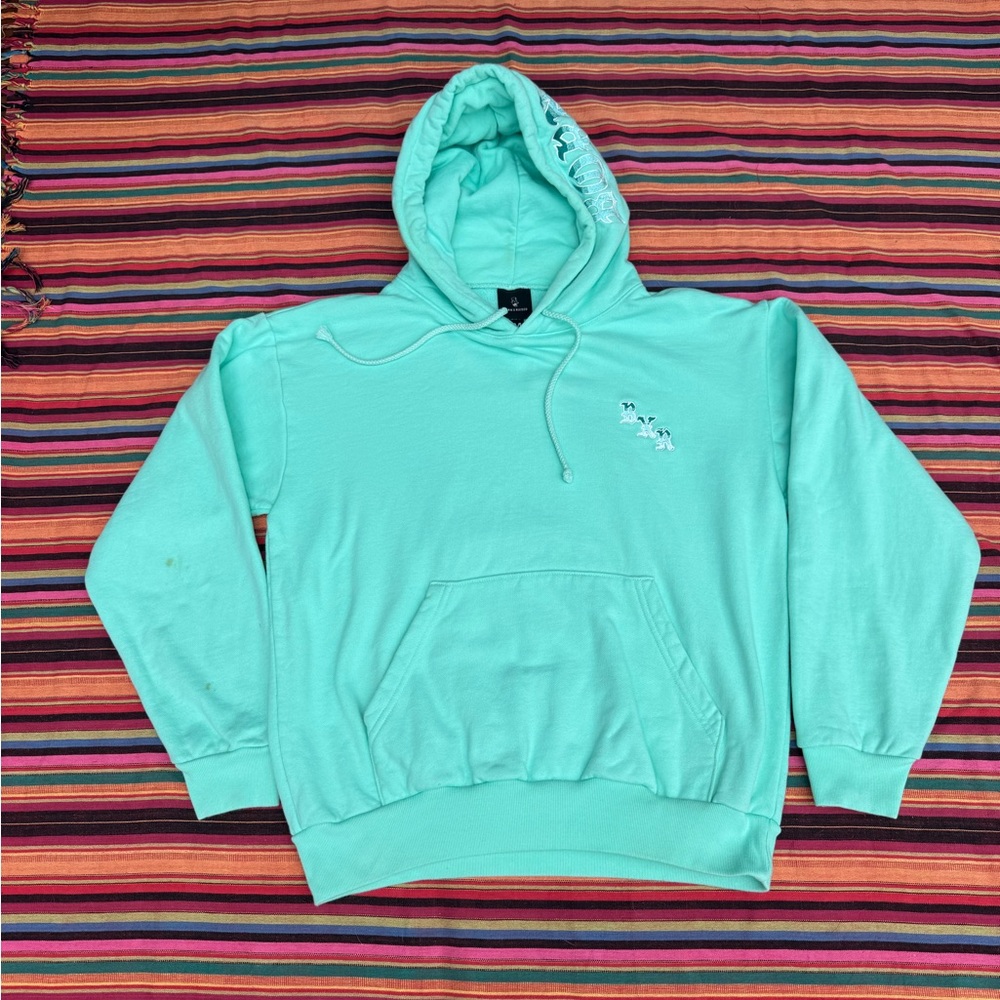Born x Raised Embroidered Old English Logo Hoodie Mint Green Size M Streetwear